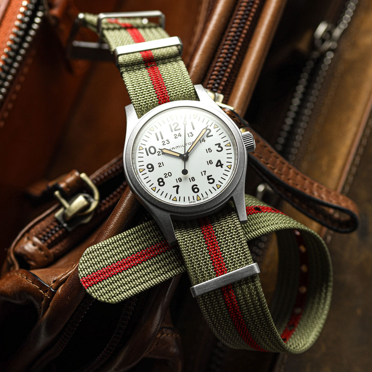 WatchGecko Ridge British Military Watch Strap - Green & Red