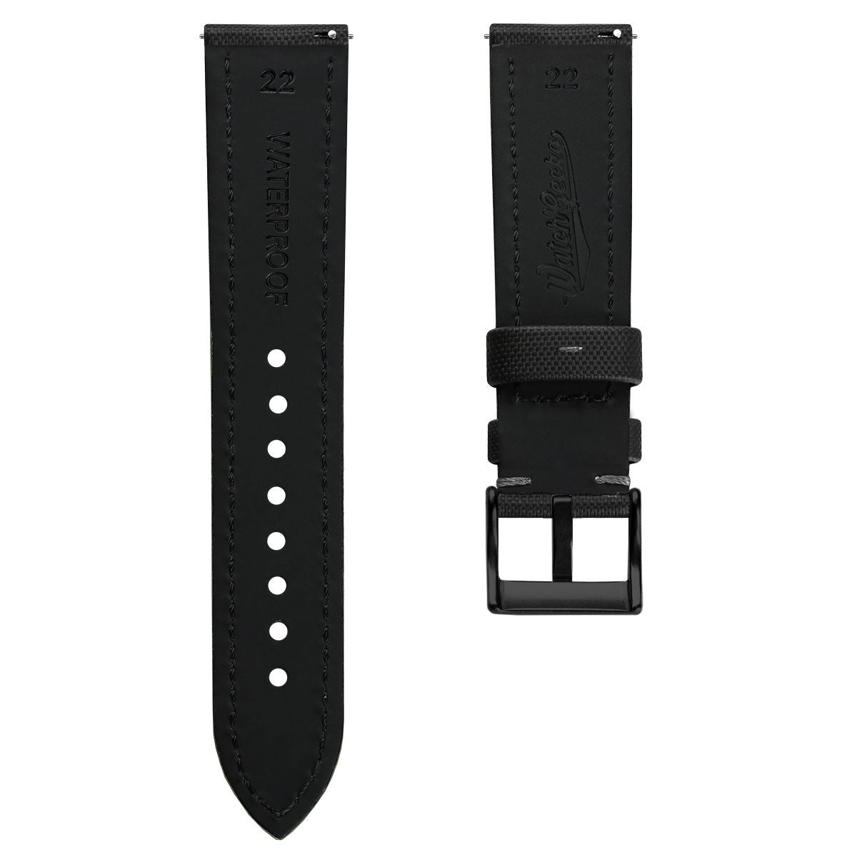 Atlas Sailcloth Watch Strap - Black / Grey with IP Black Buckle