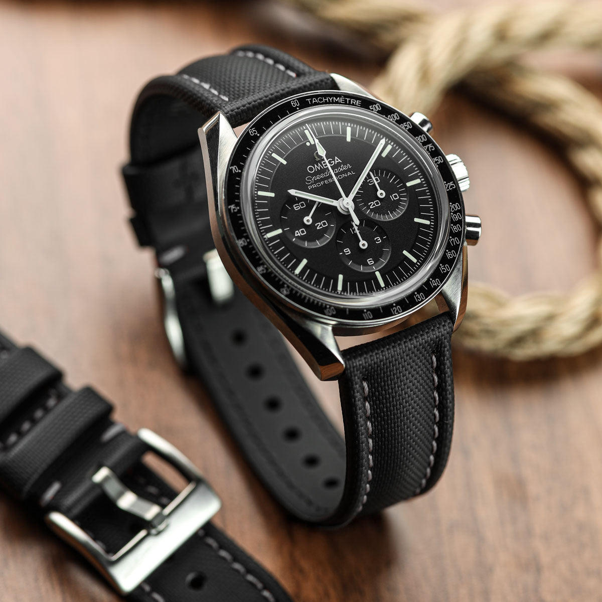 Atlas Sailcloth Watch Strap - Black / Grey