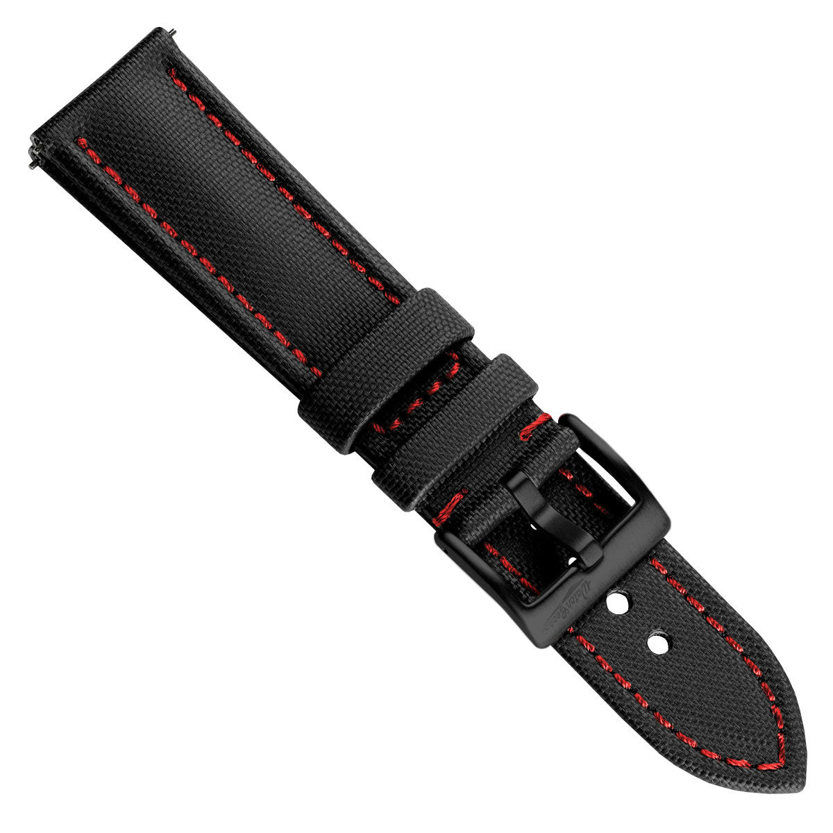 Atlas Sailcloth Watch Strap - Black / Red with IP Black Buckle