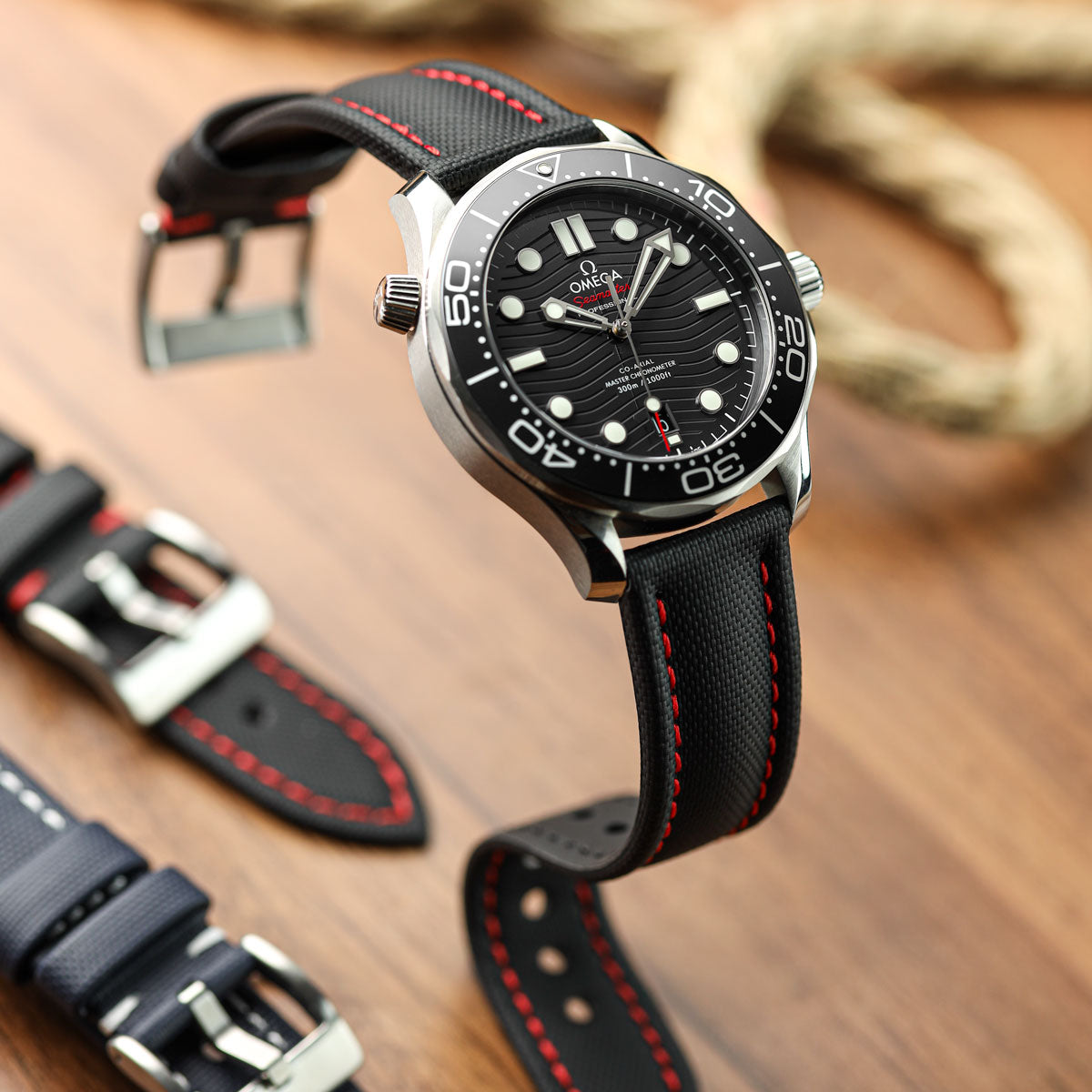 Atlas Sailcloth Watch Strap - Black / Red