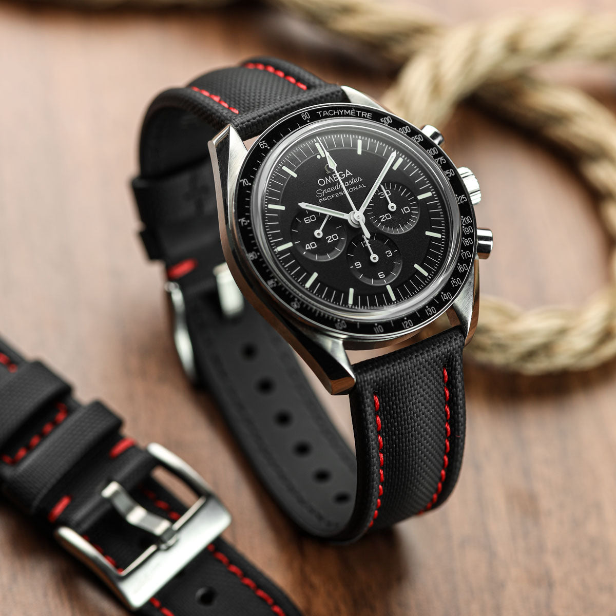 Atlas Sailcloth Watch Strap - Black / Red