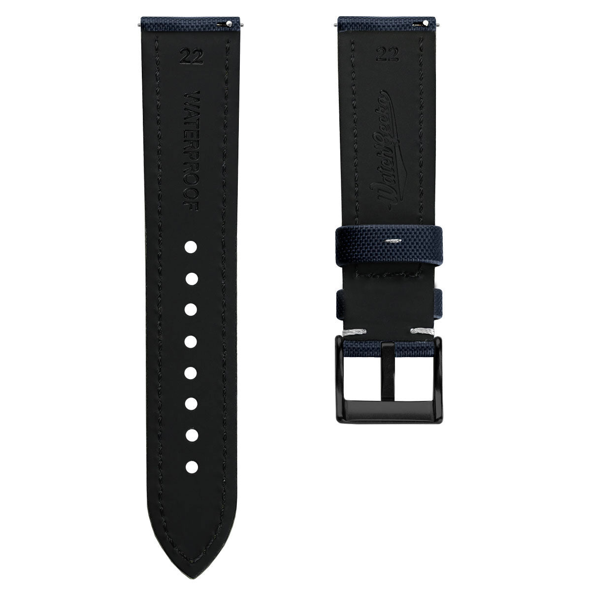 Atlas Sailcloth Watch Strap - Blue / White with IP Black Buckle