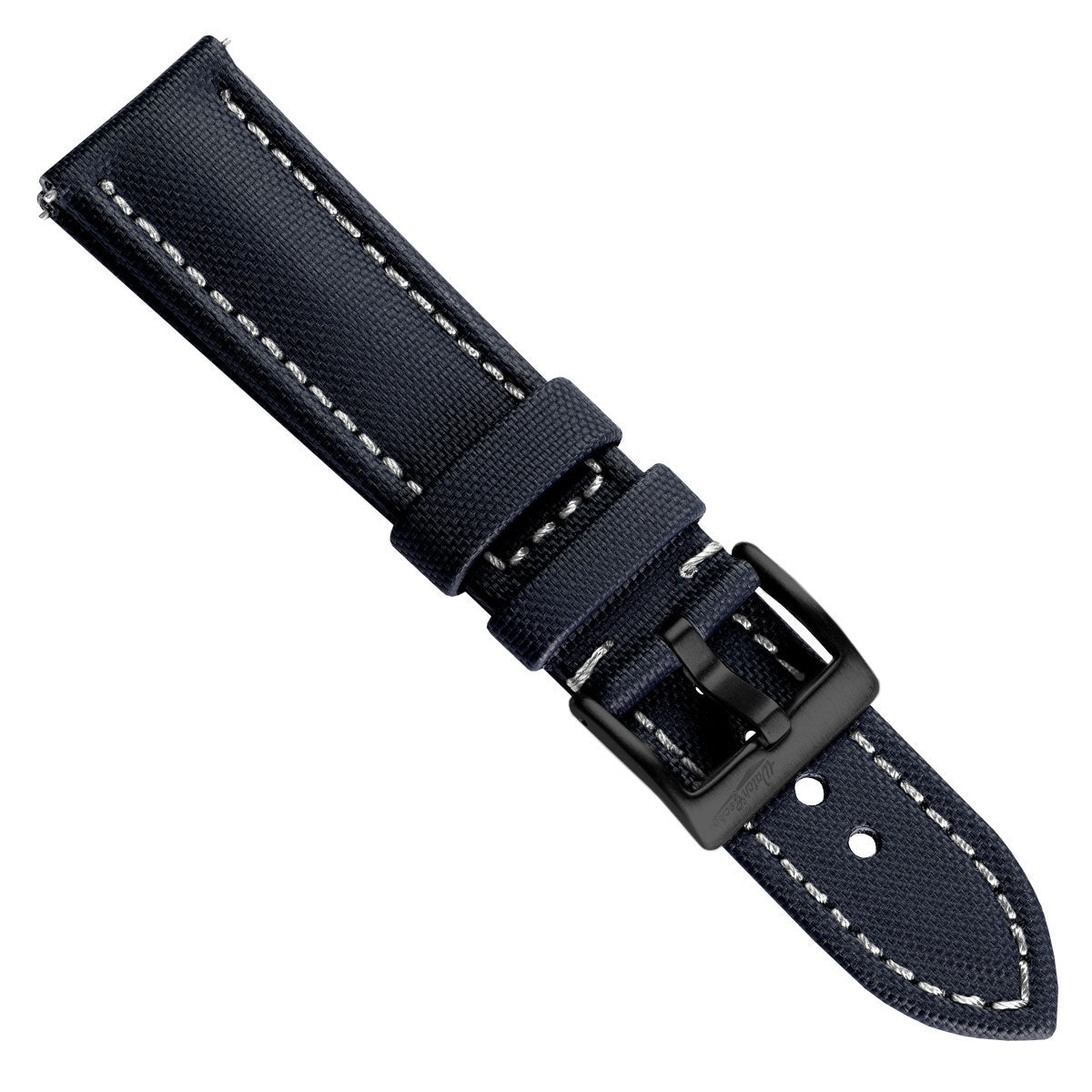Atlas Sailcloth Watch Strap - Blue / White with IP Black Buckle