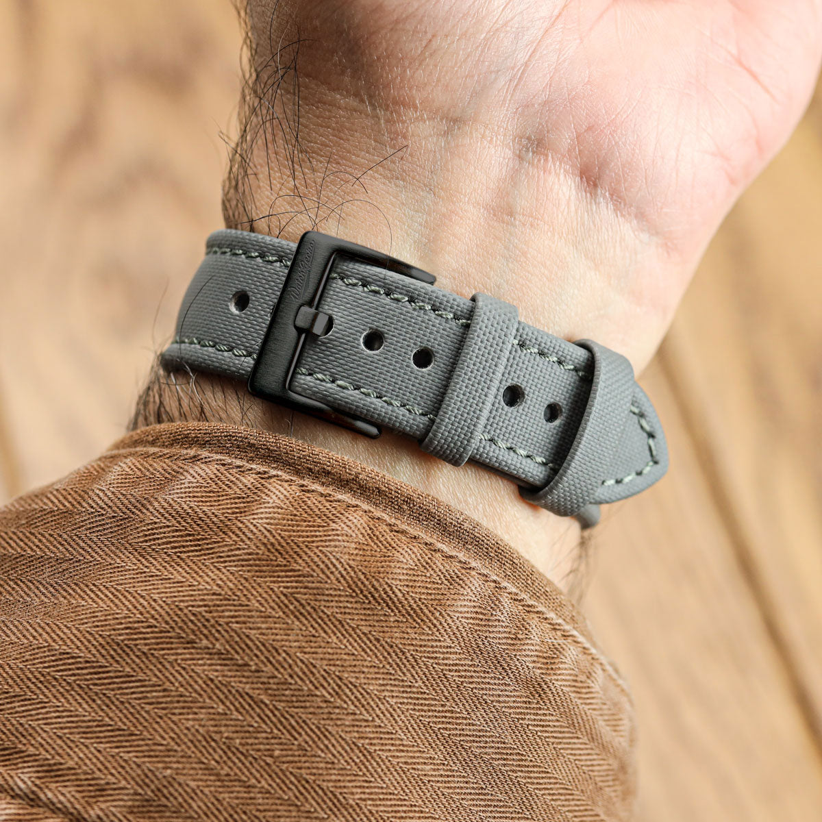 Atlas Sailcloth Watch Strap - Grey with IP Black Buckle