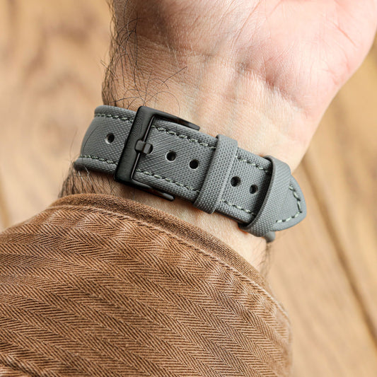 Atlas Sailcloth Watch Strap - Grey with IP Black Buckle