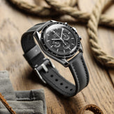 WatchGecko Atlas Sailcloth Strap - Grey on Omega Speedmaster