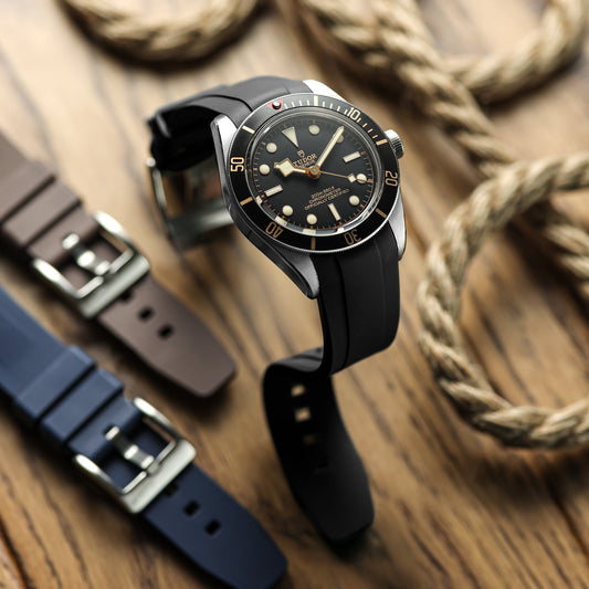 WatchGecko Tudor Black Bay 58 Style Rubber Watch Strap - Black