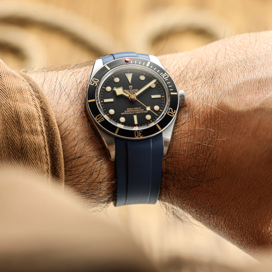 WatchGecko Tudor Black Bay 58 Style Rubber Watch Strap -  Blue