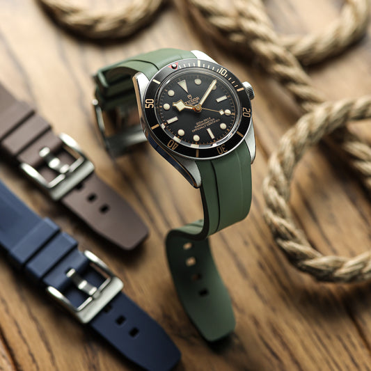 WatchGecko Tudor Black Bay 58 Style Rubber Watch Strap -  Green