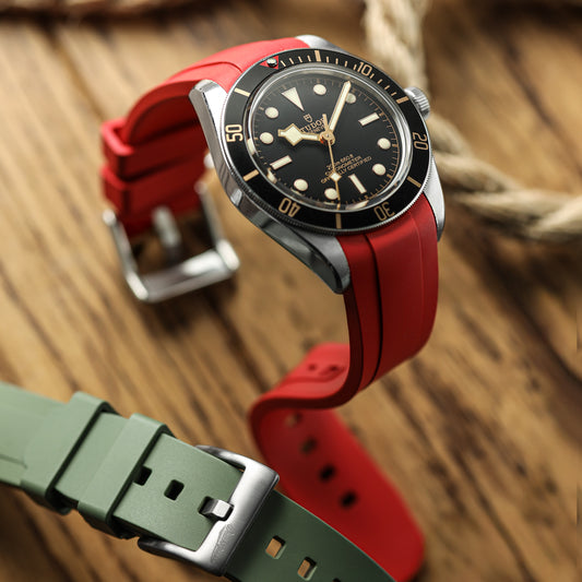 WatchGecko Tudor Black Bay 58 Style Rubber Watch Strap -  Red