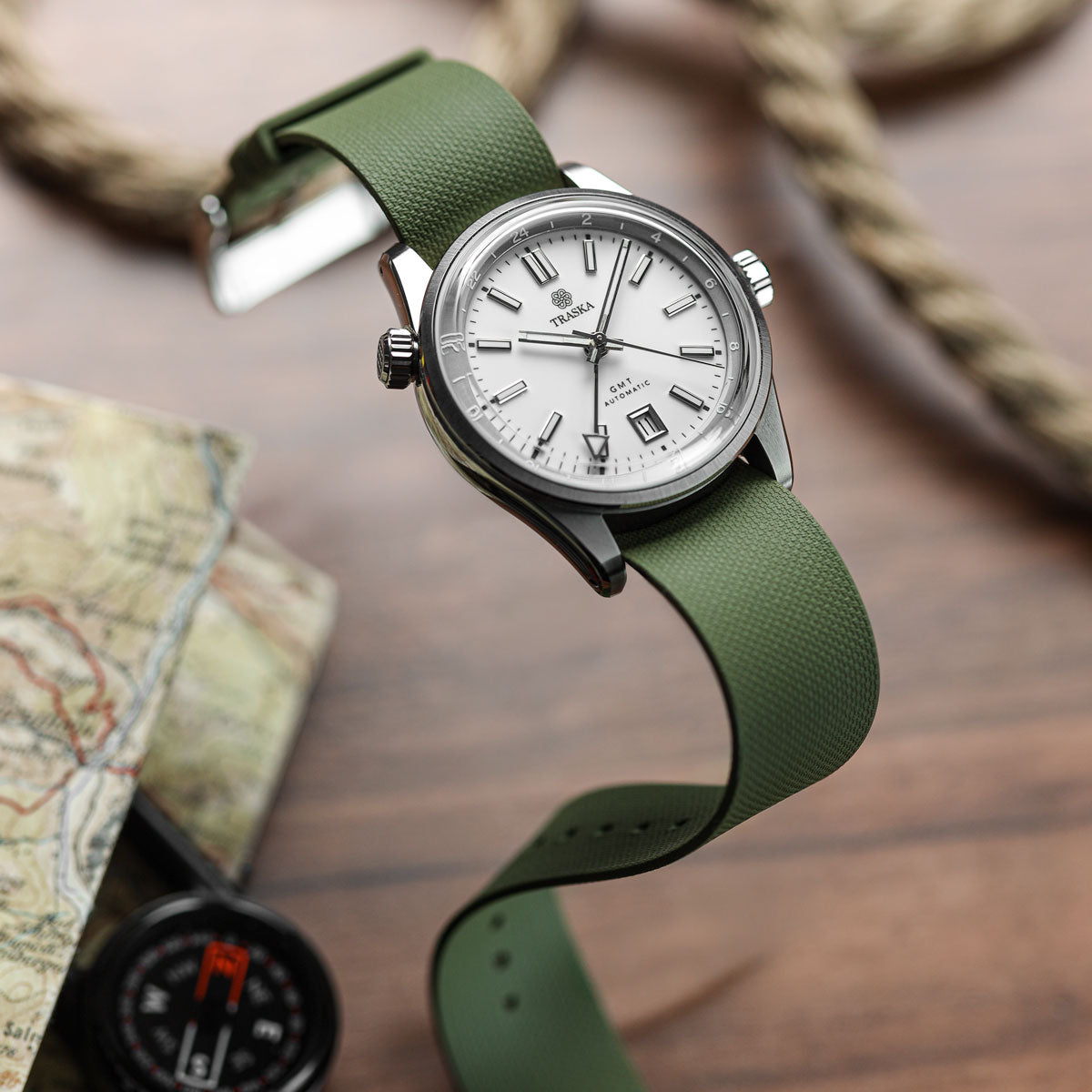 TidalPass British Military FKM Rubber Watch Strap - Green