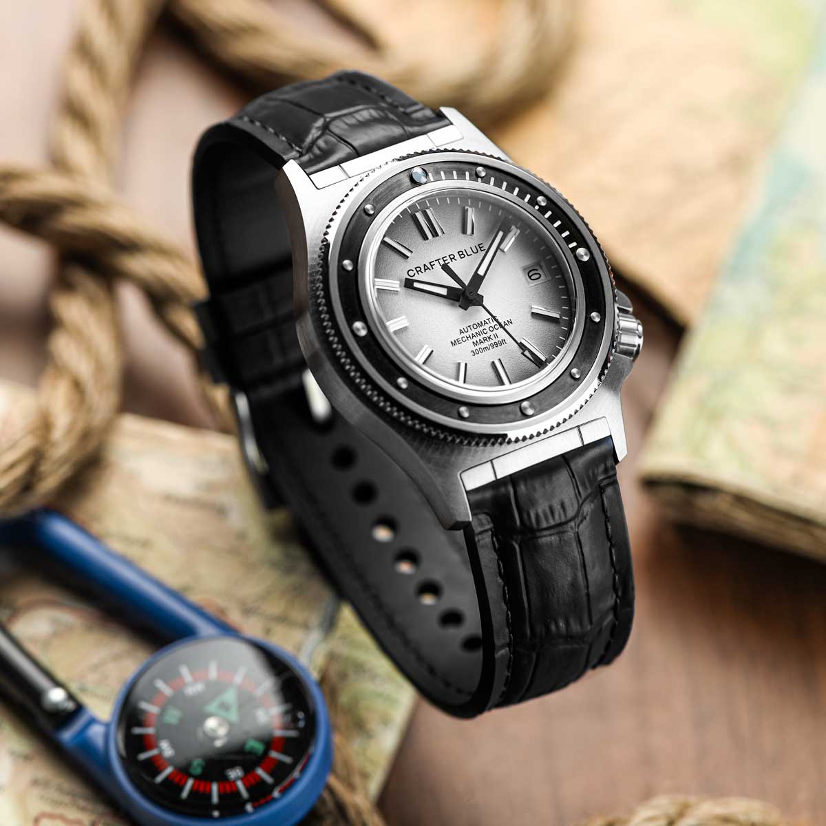 Everglade Alligator Pattern FKM Rubber Strap - Jet Black