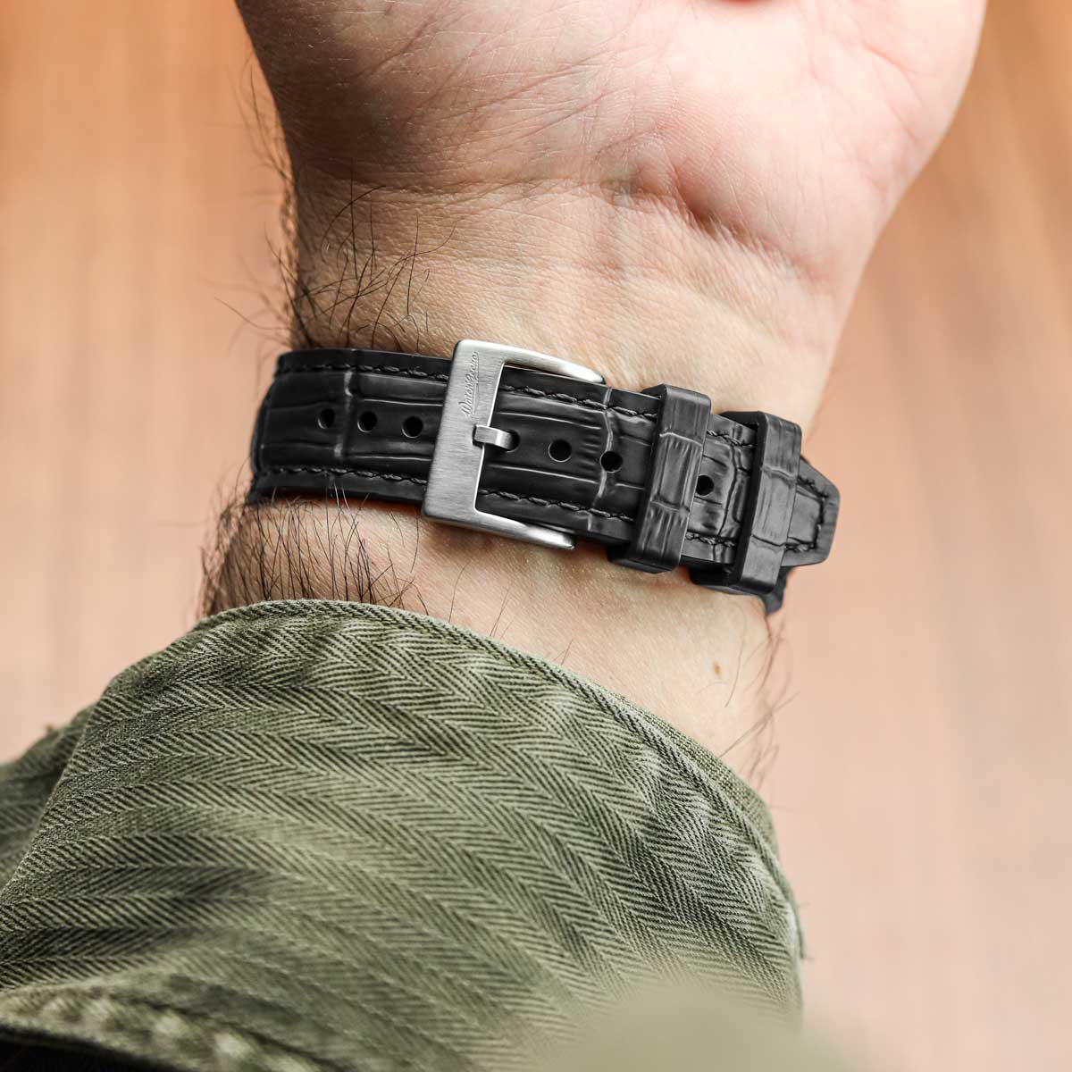 Everglade Alligator Pattern FKM Rubber Strap - Jet Black