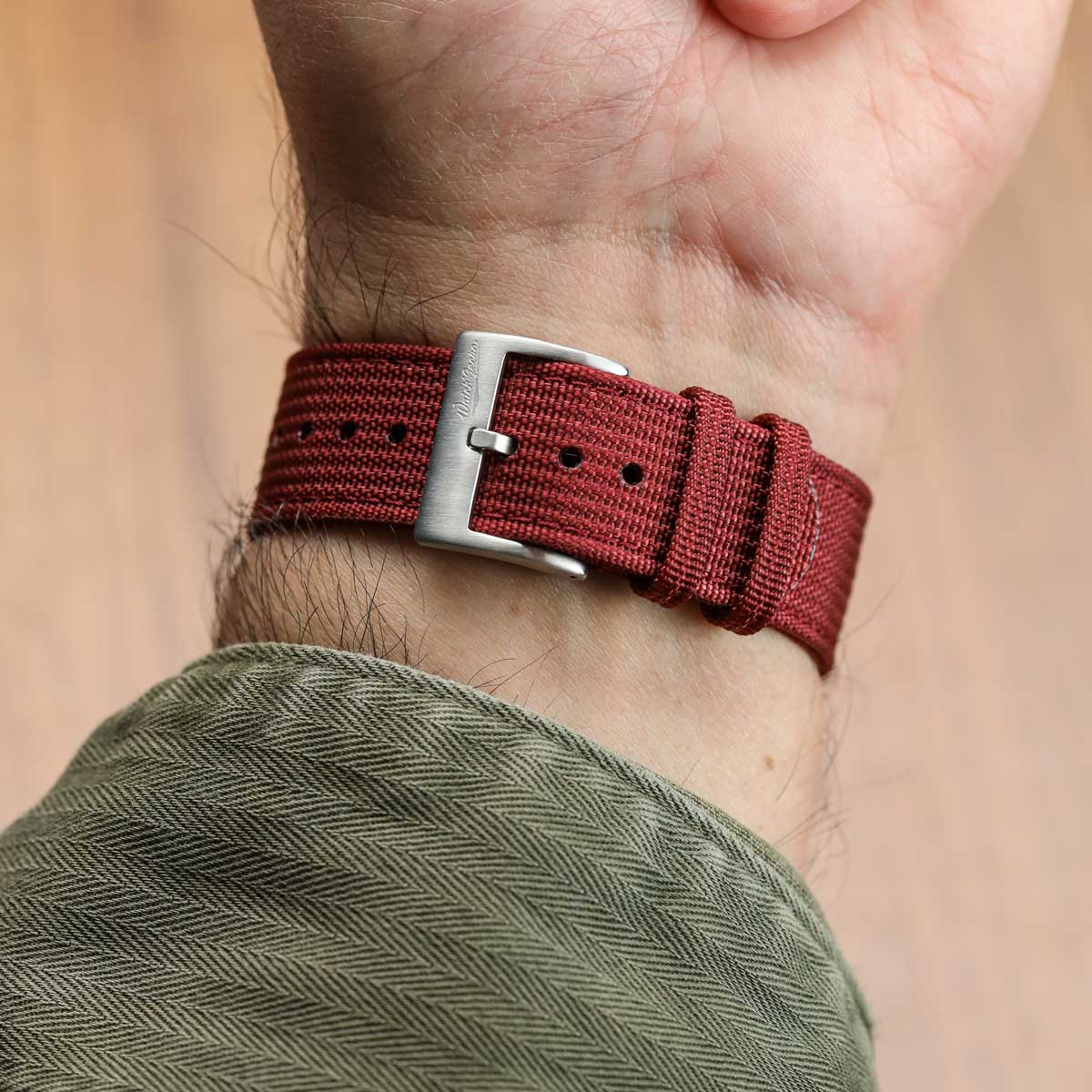 RidgeFlex Two-Piece Military Nylon Watch Strap - Burgundy