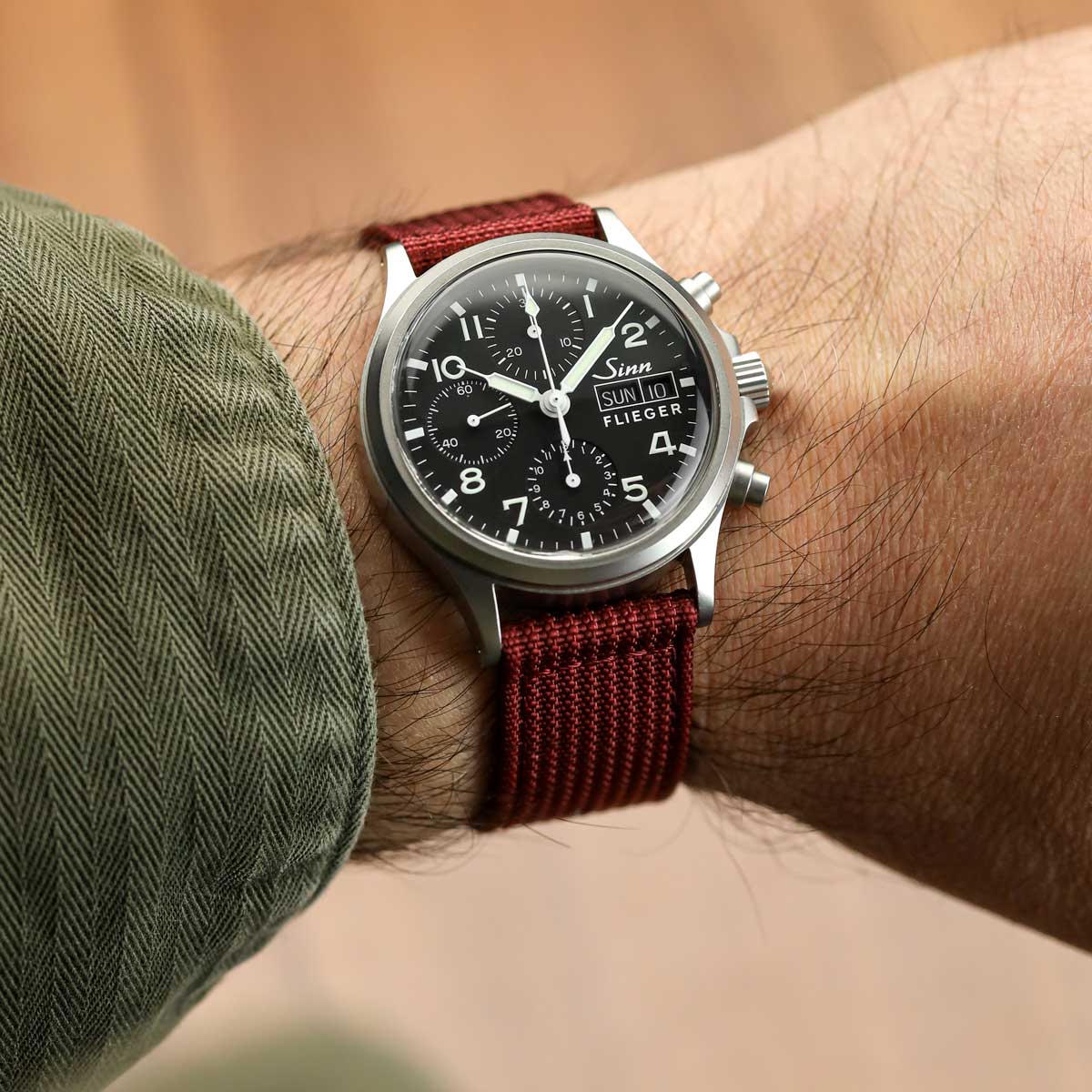 RidgeFlex Two-Piece Military Nylon Watch Strap - Burgundy