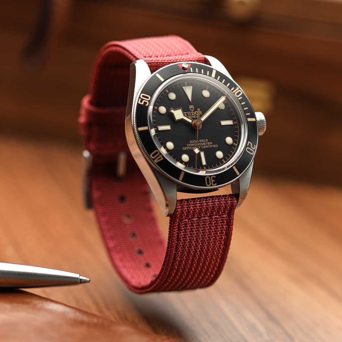 RidgeFlex Two-Piece Military Nylon Watch Strap - Burgundy