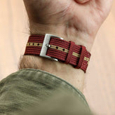 RidgeFlex Two-Piece Military Nylon Watch Strap - Burgundy / Beige