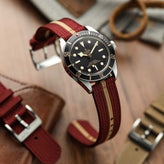 RidgeFlex Two-Piece Military Nylon Watch Strap - Burgundy / Beige