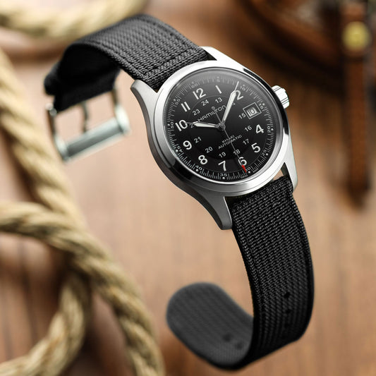 RidgeFlex Two-Piece Military Nylon Watch Strap - Black