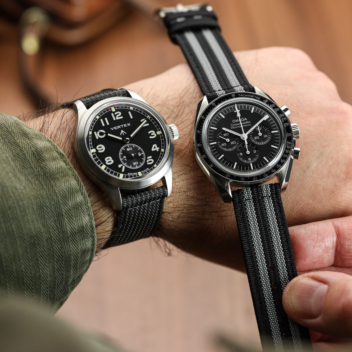 RidgeFlex Two-Piece Military Nylon Watch Strap - Black