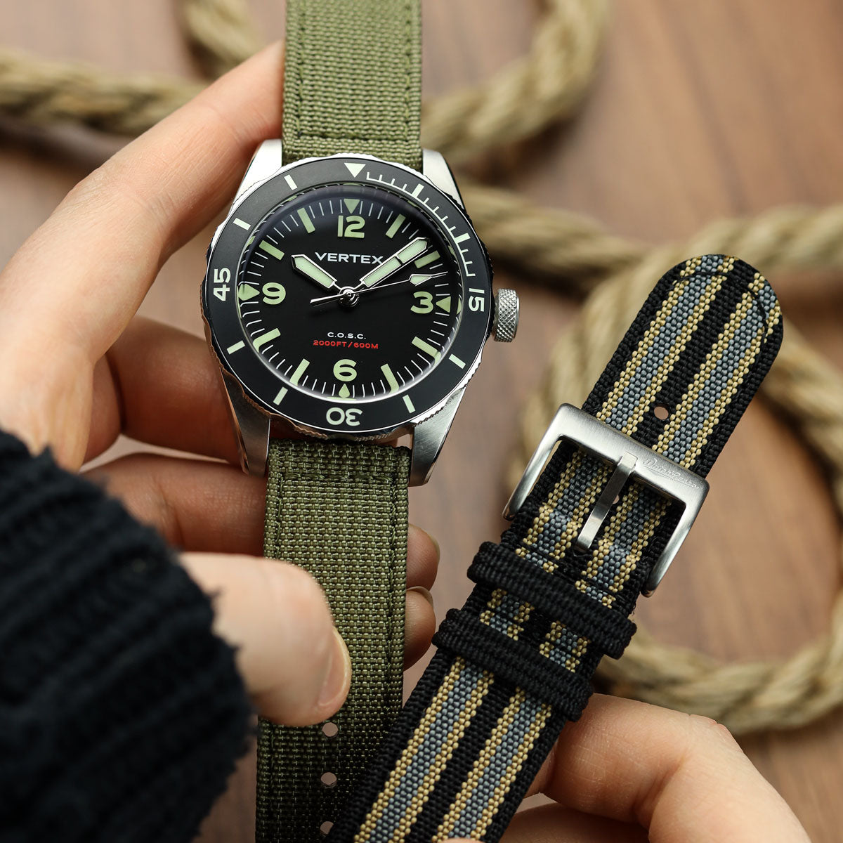 RidgeFlex Two-Piece Military Nylon Watch Strap - Army Green