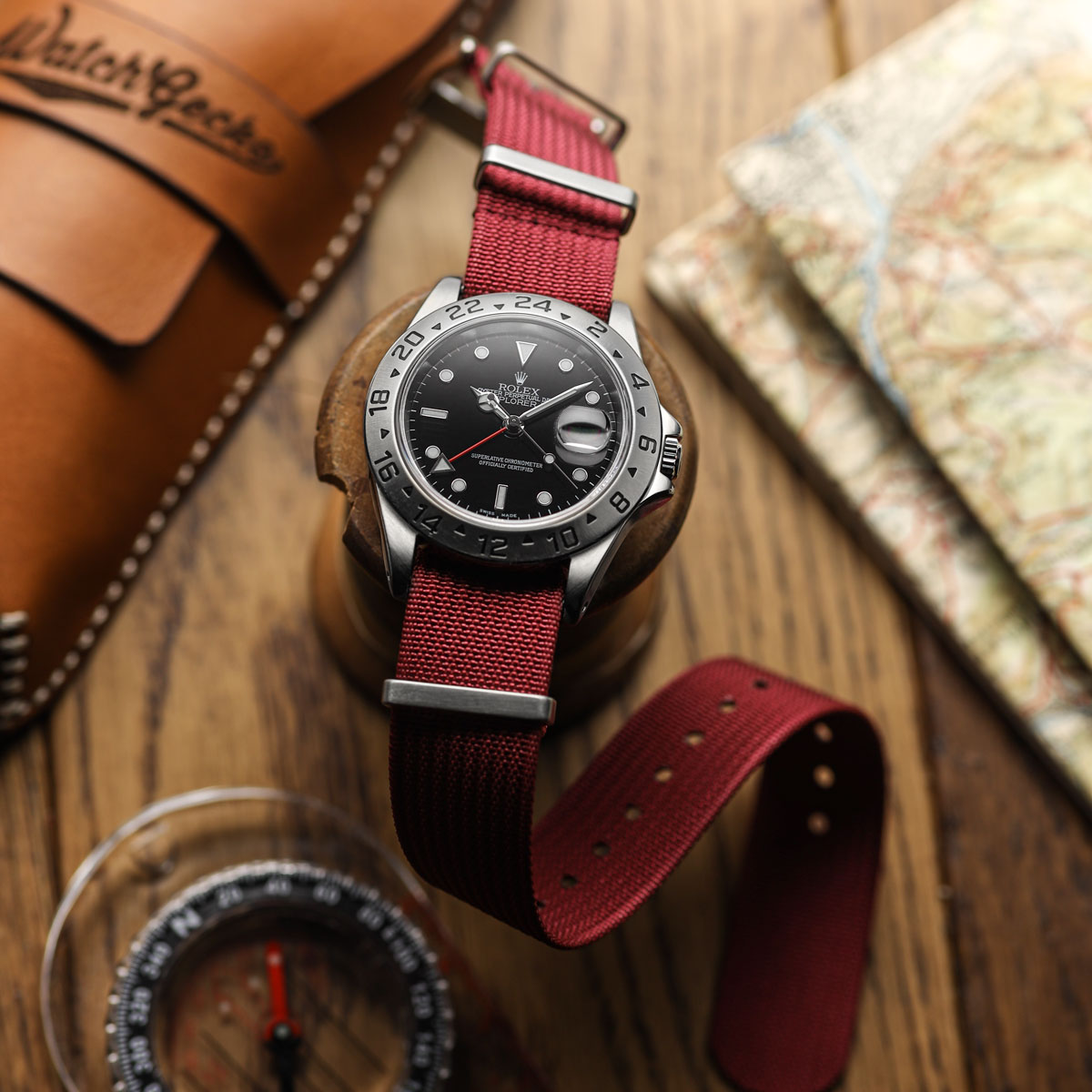 WatchGecko Ridge Military Nylon Watch Strap - Burgundy Red