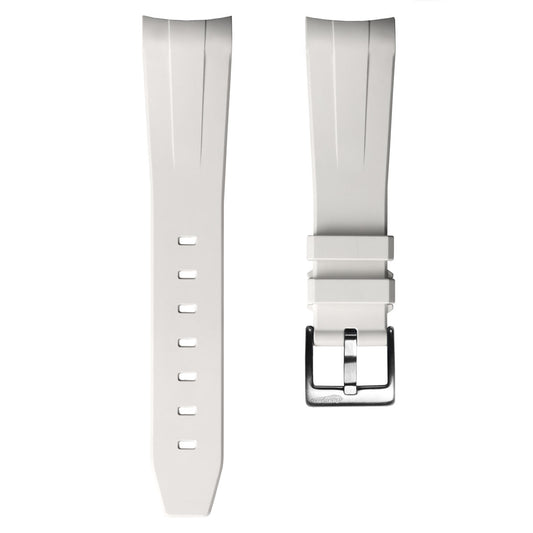 WatchGecko Curved Ends White Rubber Watch Strap - Brushed Buckle