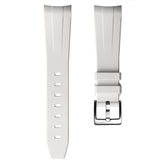 WatchGecko Curved Ends White Rubber Watch Strap - Brushed Buckle