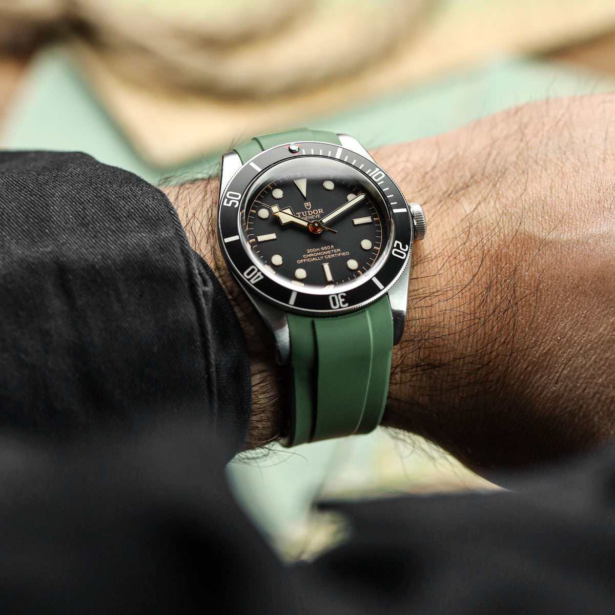 Tudor Watch Black Bay Green WatchGecko Premium Rubber Watch Strap
