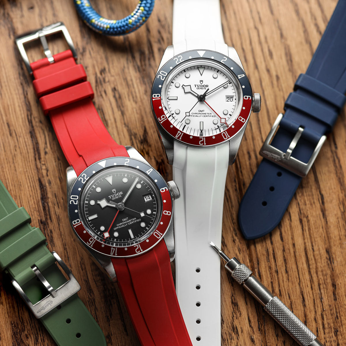 Tudor black bay red leather strap clearance