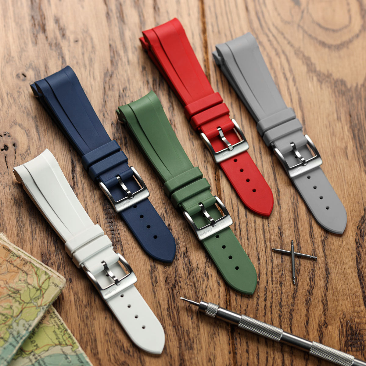 WatchGecko 41mm Tudor Black Bay Style Rubber Watch Strap Red