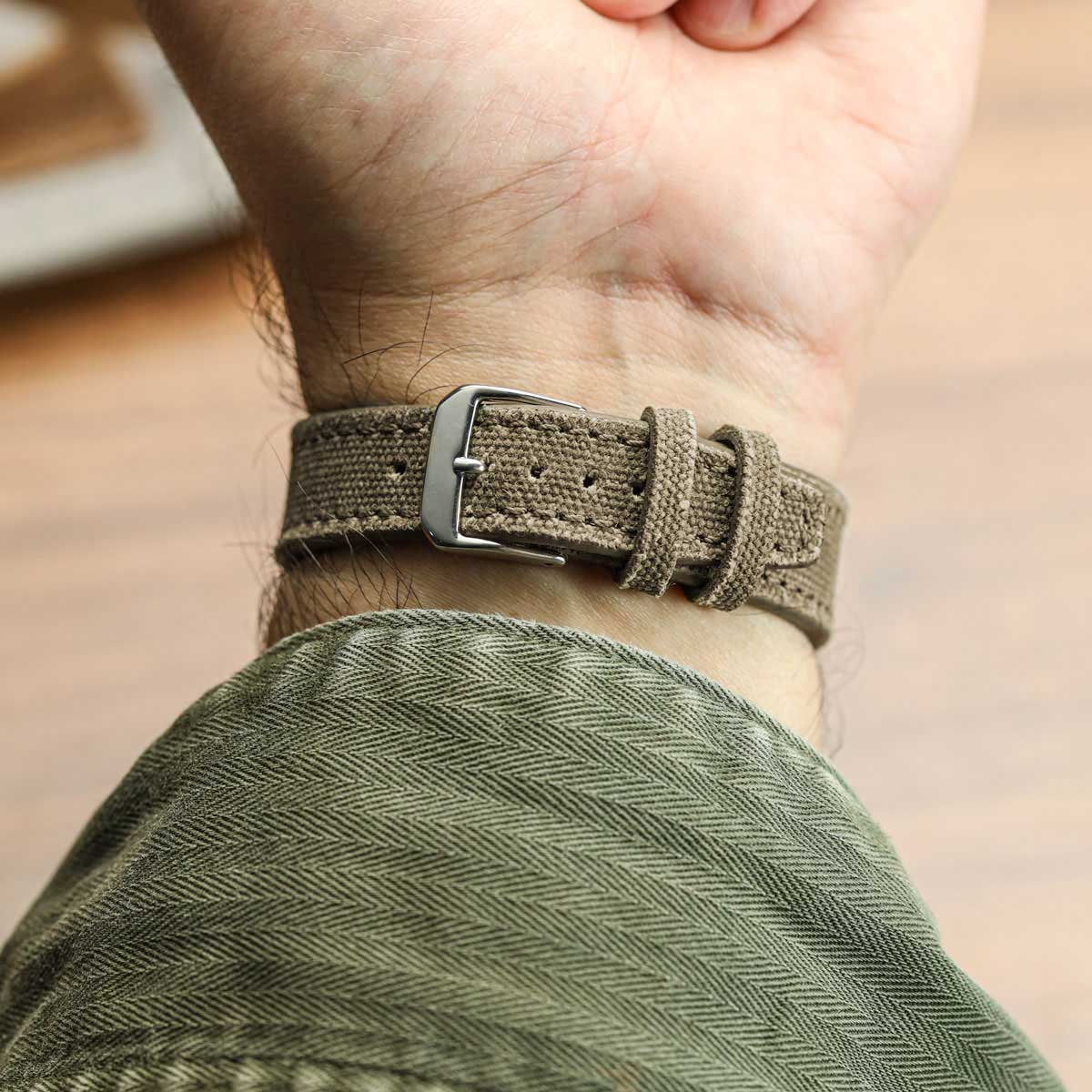 Handmade Two-Piece Canvas Watch Strap - Field Khaki