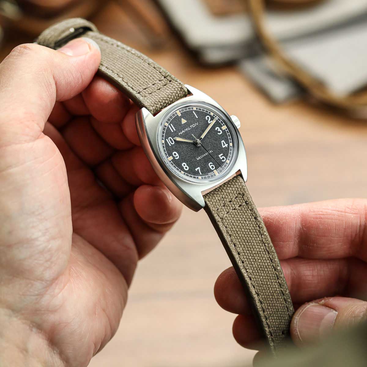 WatchGecko Two-Piece Canvas Watch Strap - Khaki
