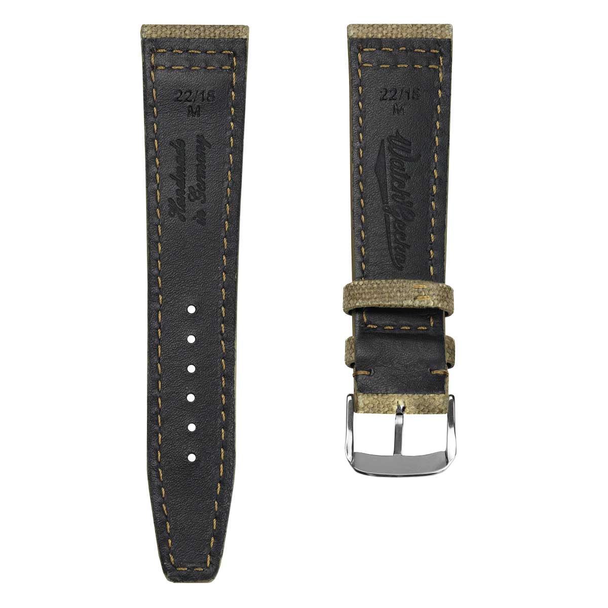 WatchGecko Two-Piece Canvas Watch Strap - Khaki
