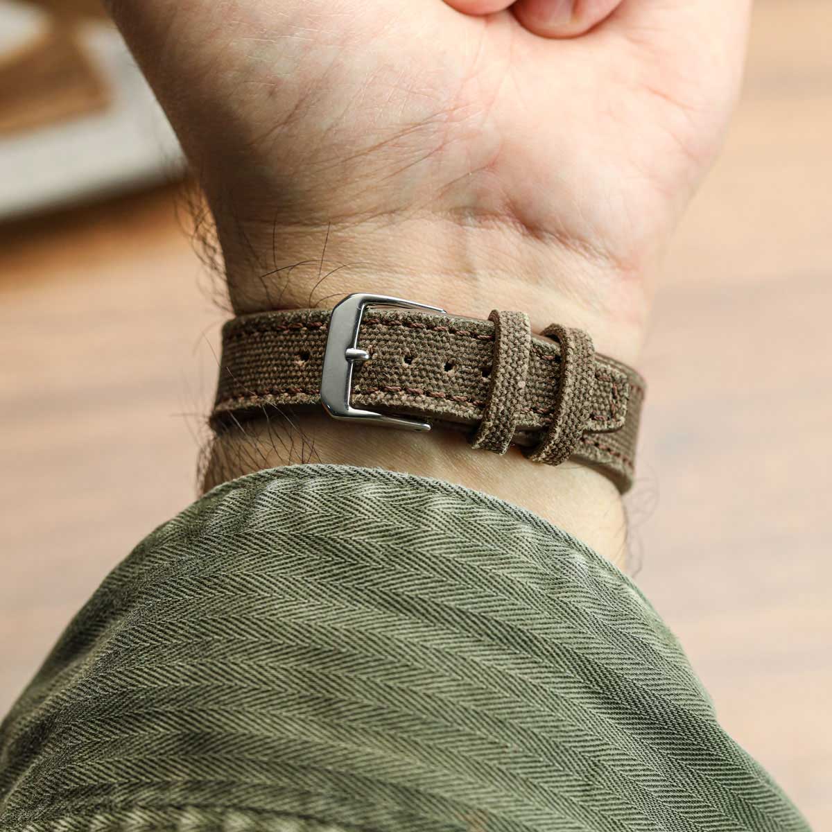 WatchGecko Two-Piece Canvas Watch Strap - Brown