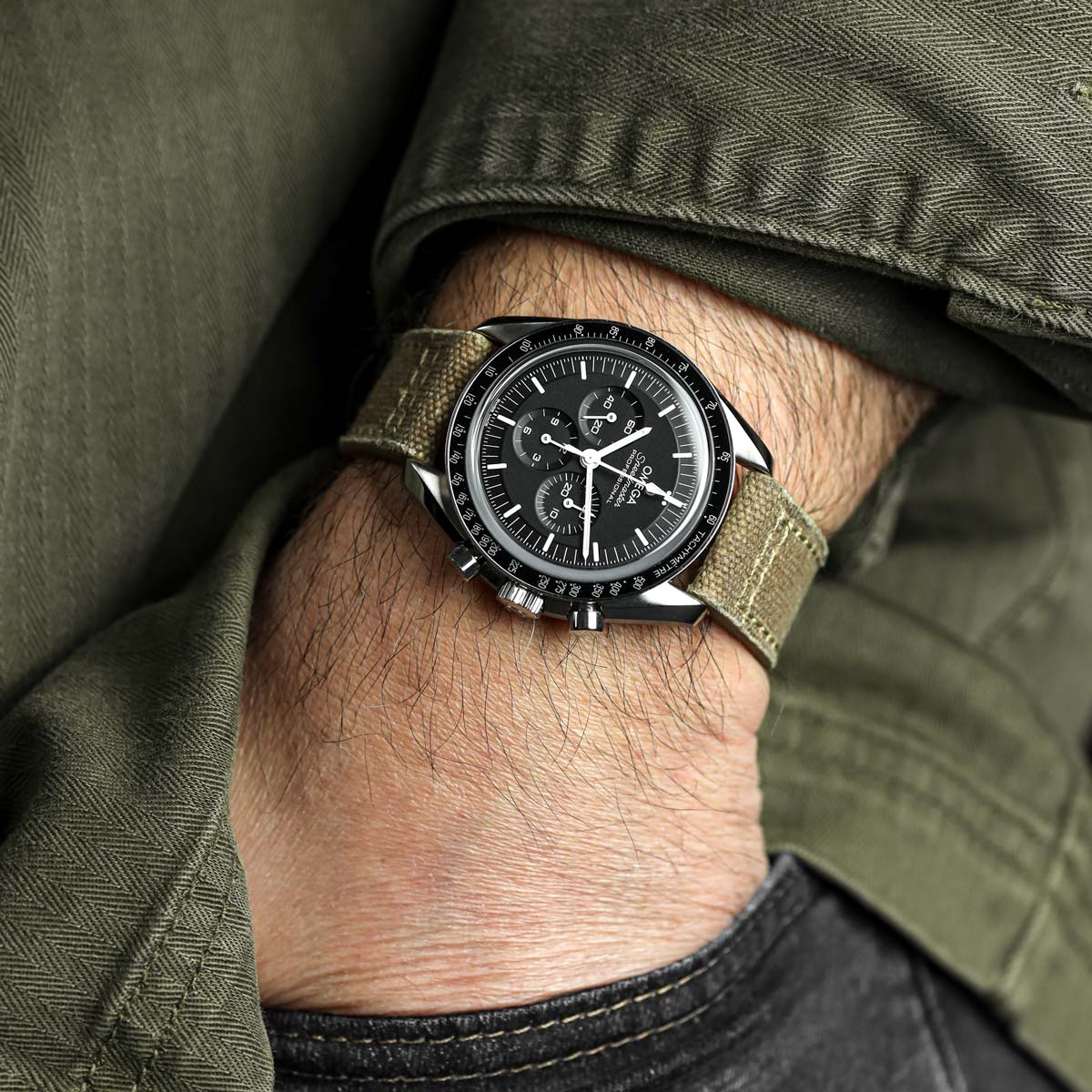 WatchGecko Handmade Two-Piece Canvas Watch Strap Khaki WatchGecko