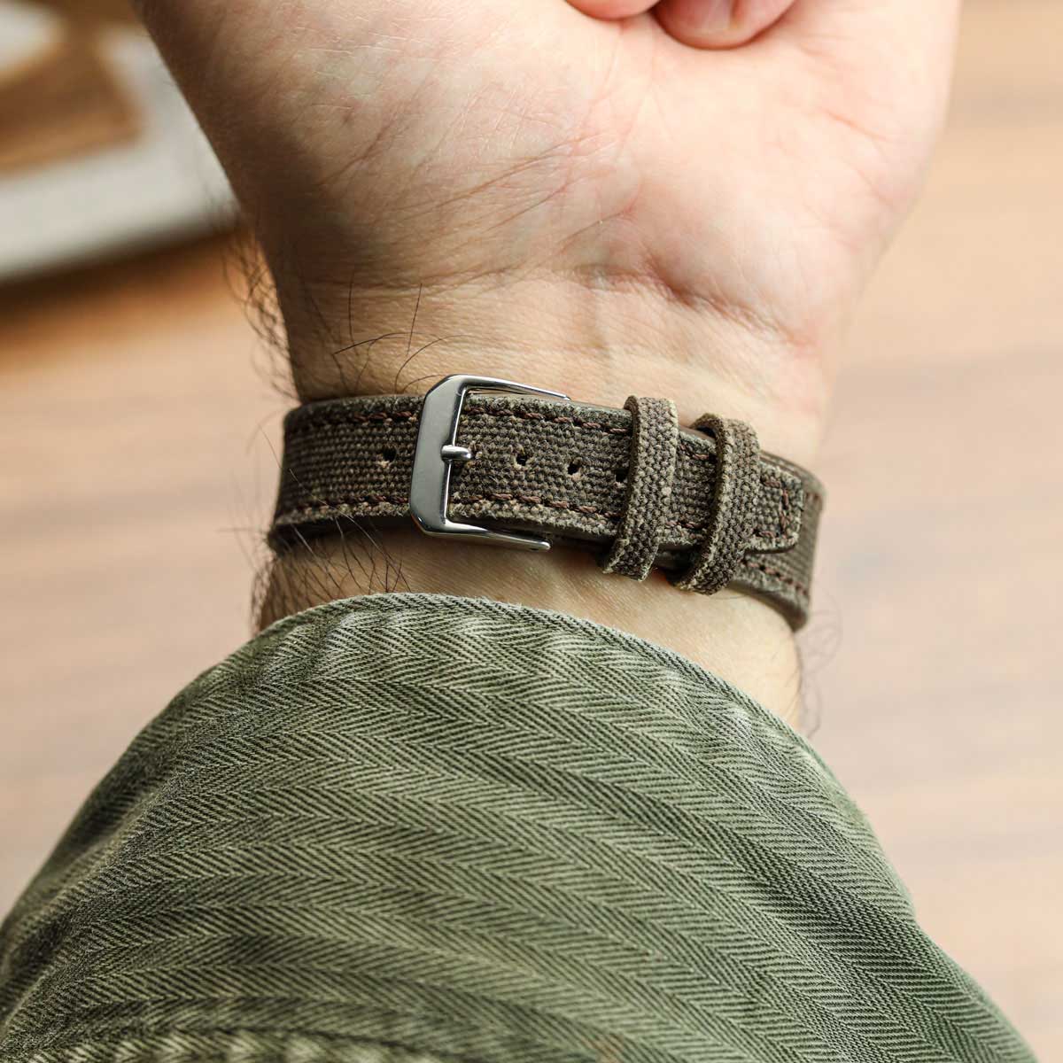 Handmade Two-Piece Canvas Watch Strap - Ranger Brown