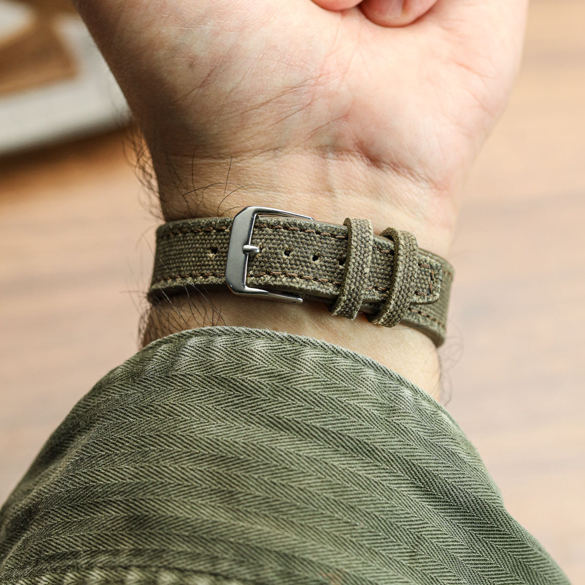 Handmade Two-Piece Canvas Watch Strap - Ranger Brown