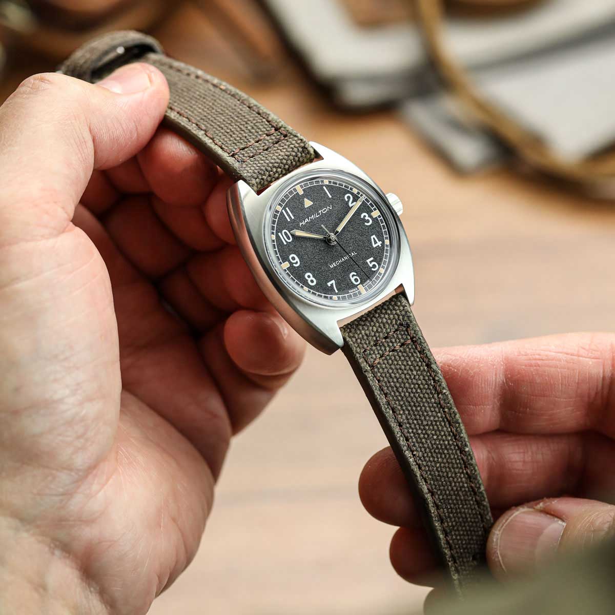Handmade Two-Piece Canvas Watch Strap - Ranger Brown