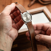 Camden Handmade and Handstitched French Leather Watch Strap - Cognac / White Stitching