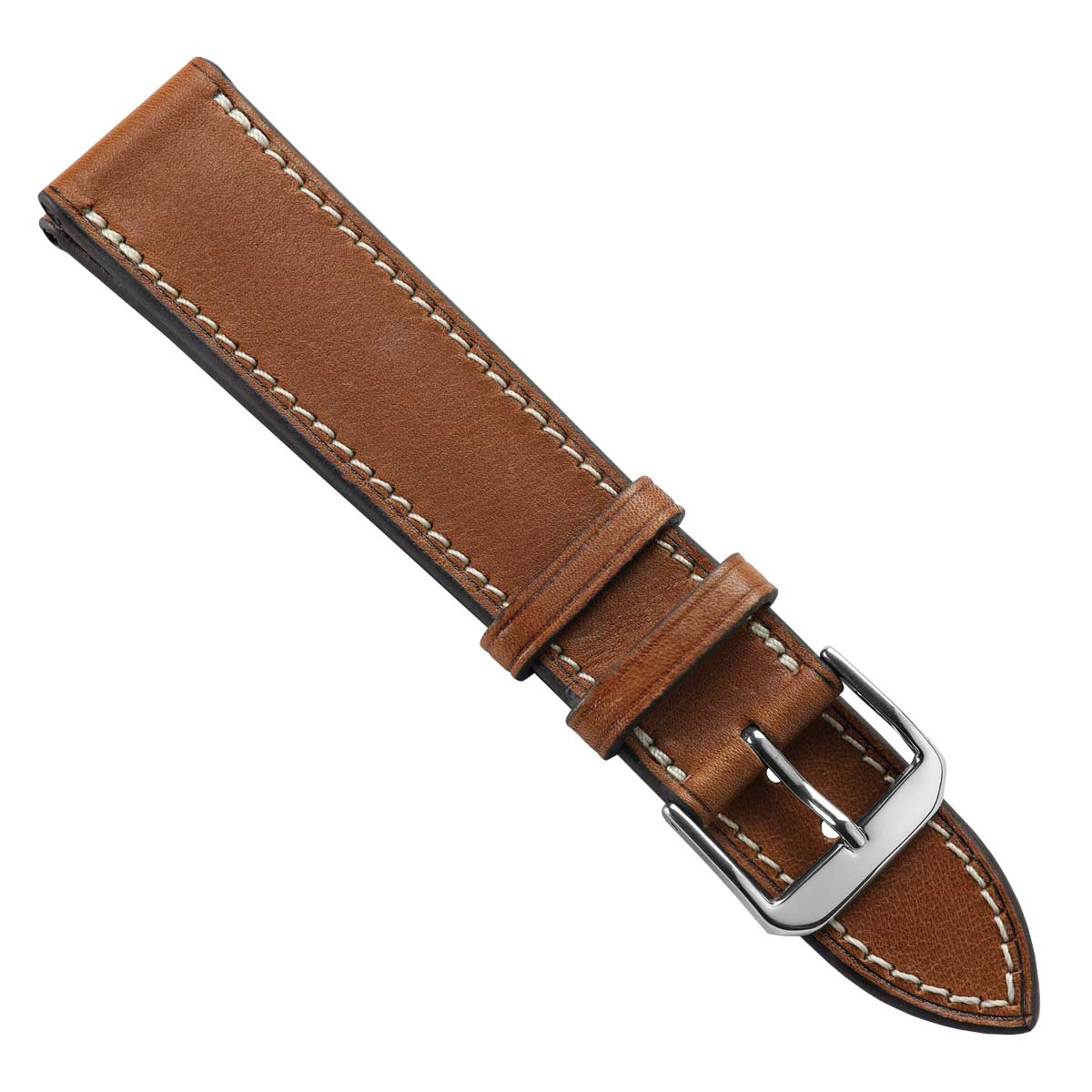 Camden Handmade and Handstitched French Leather Watch Strap - Cognac / White Stitching