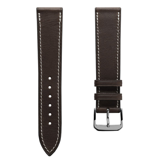 Camden Handmade and Handstitched French Leather Watch Strap - Mocha / White Stitching