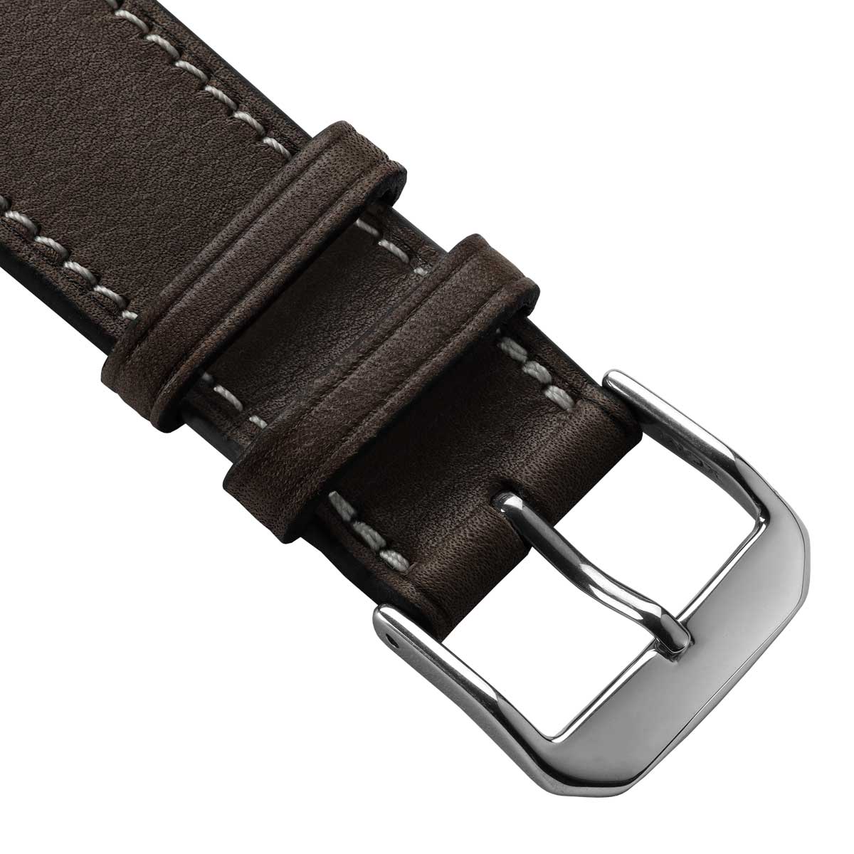 Camden Handmade and Handstitched French Leather Watch Strap - Mocha / White Stitching