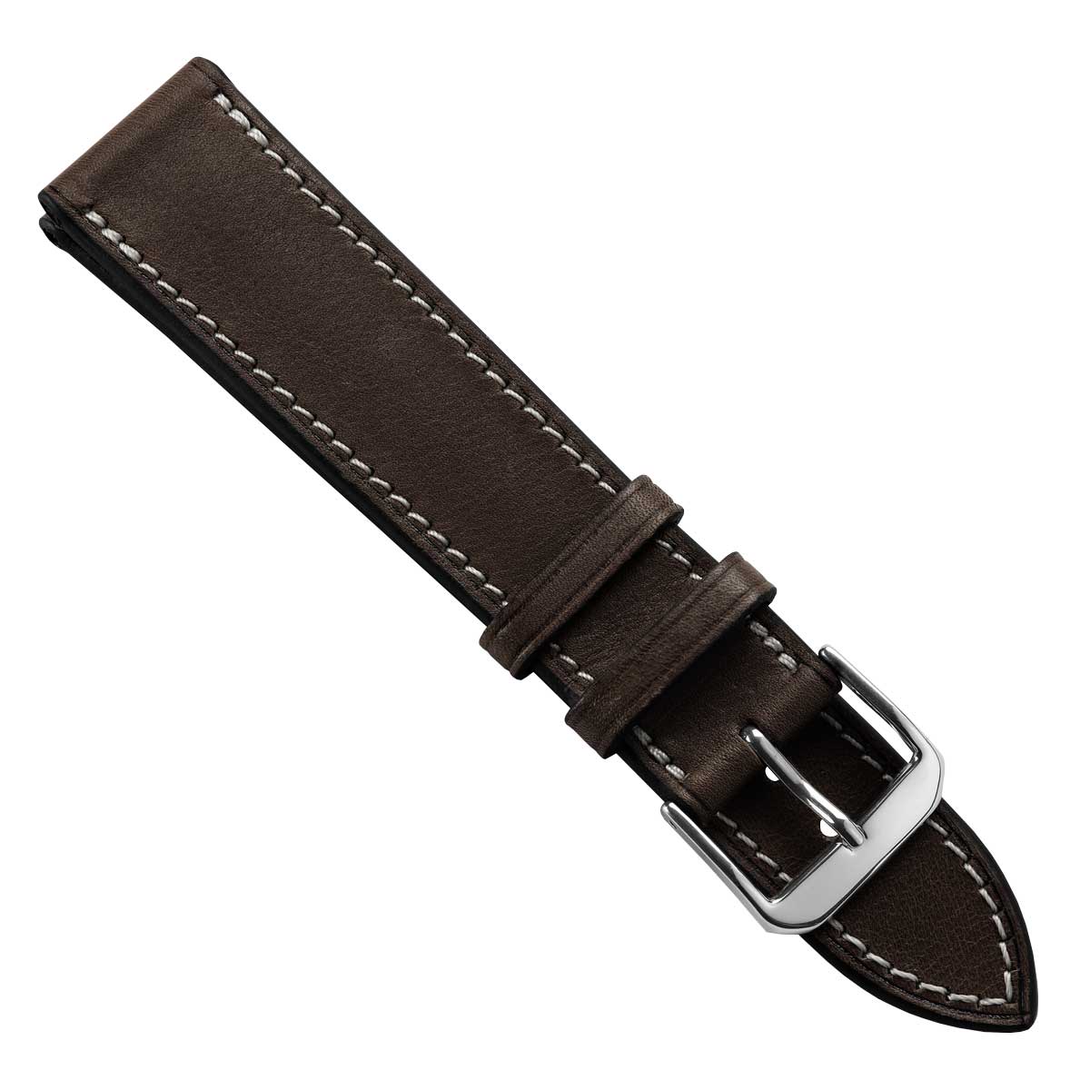 Camden Handmade and Handstitched French Leather Watch Strap - Mocha / White Stitching