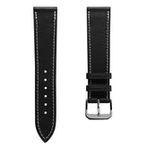 Camden Handmade and Handstitched French Leather Watch Strap - Black / White Stitching