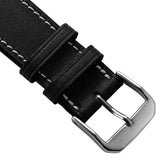 Camden Handmade and Handstitched French Leather Watch Strap - Black / White Stitching