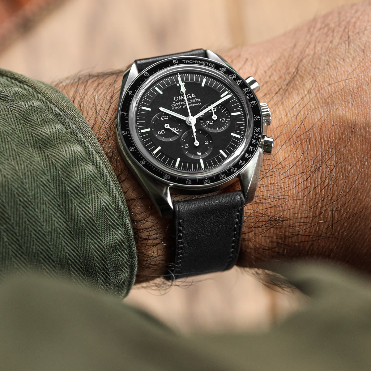 Camden Hand-Stitched Genuine Leather Watch Strap Black WatchGecko