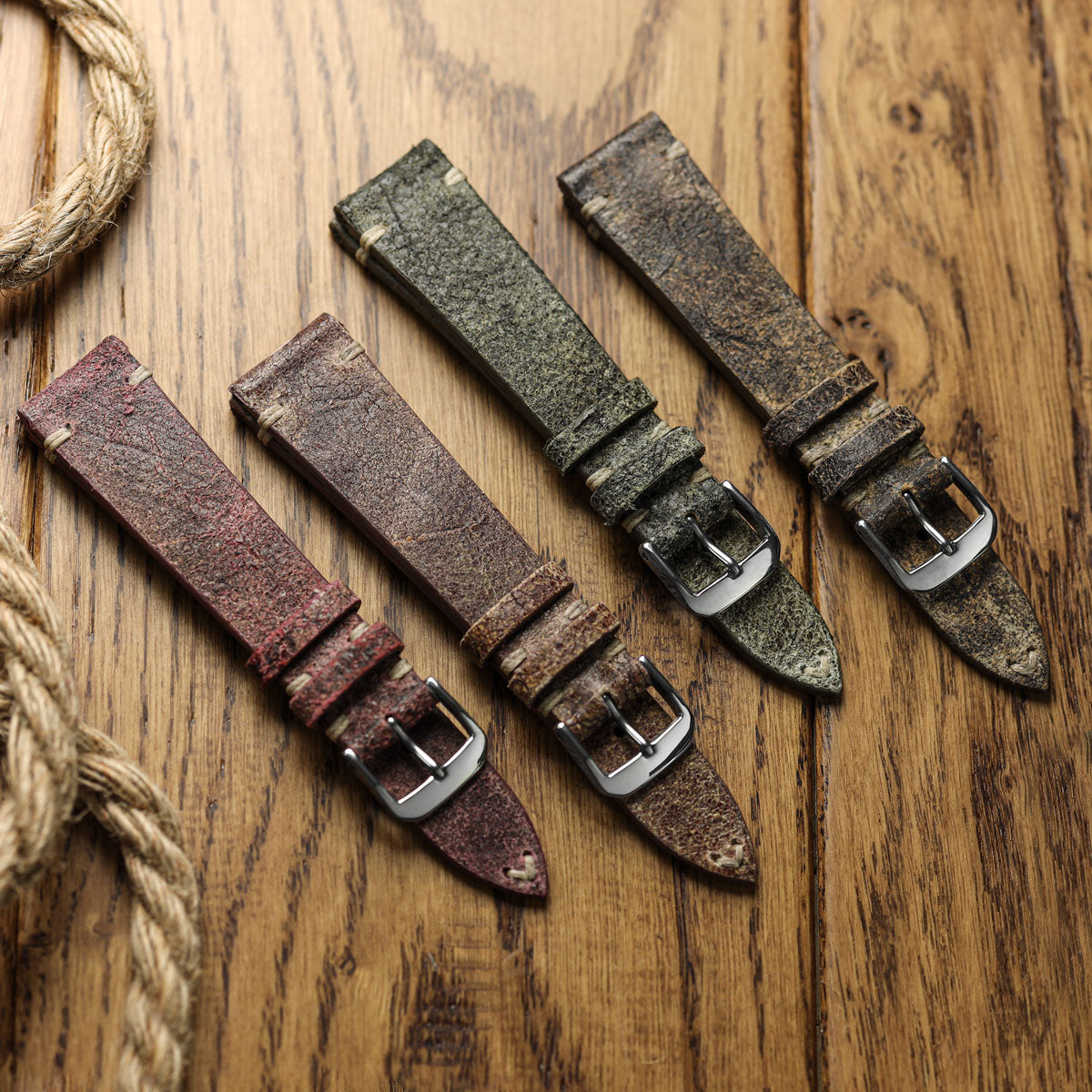 Dexter Cracked Finish Leather Watch Strap Matte Mahogany WatchGecko