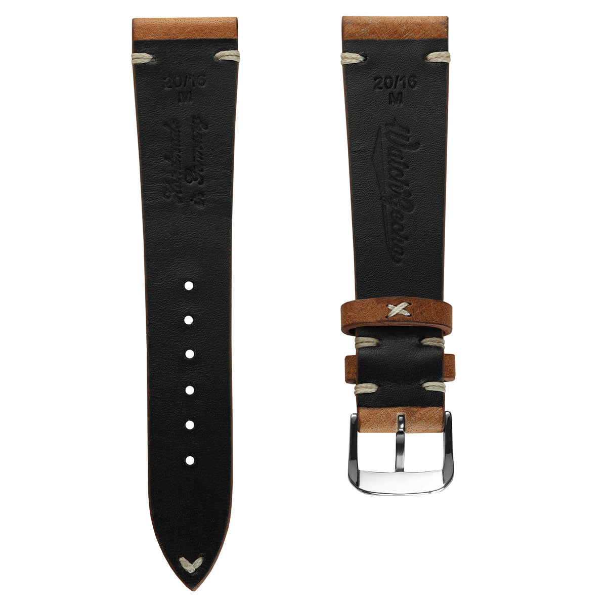 Cortez Vintage Stitching Genuine Leather Watch Strap Cognac
